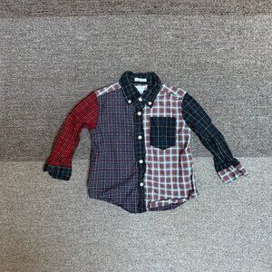 Ralph Lauren Patchwork Black White Red Plaid Cotton Oxford Button Down Shirt 18